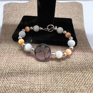 Sterling Silver and Orange Bead Bracelet with Silver  Paw Print